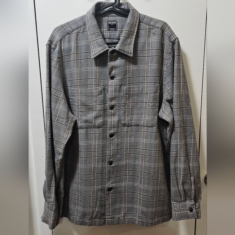Todd Snyder Relaxed Plaid Overshirt Light Grey Cotton Men's Size LARGE $248 NWT